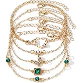 FUTIMELY Layered Heart Stacking Link Chain Bracelet Set for Women Adjustable 14K Gold Plated Butterfly Star Hug CZ Dainty Classic Bangle Set for Cute Jewelry Set