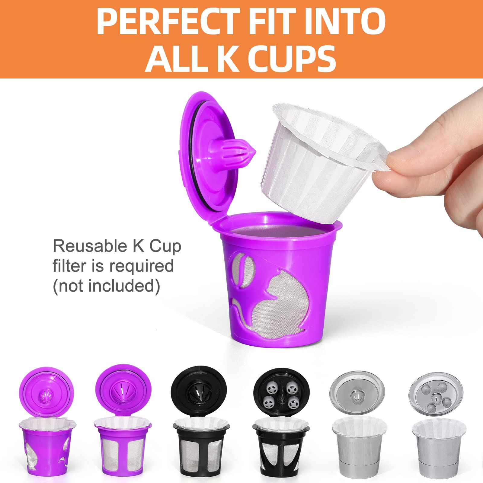 100 Count Fanativita K Cup Coffee Filters Disposable for Keurig Single Cup, Compatible with All Reusable K Cups (White)