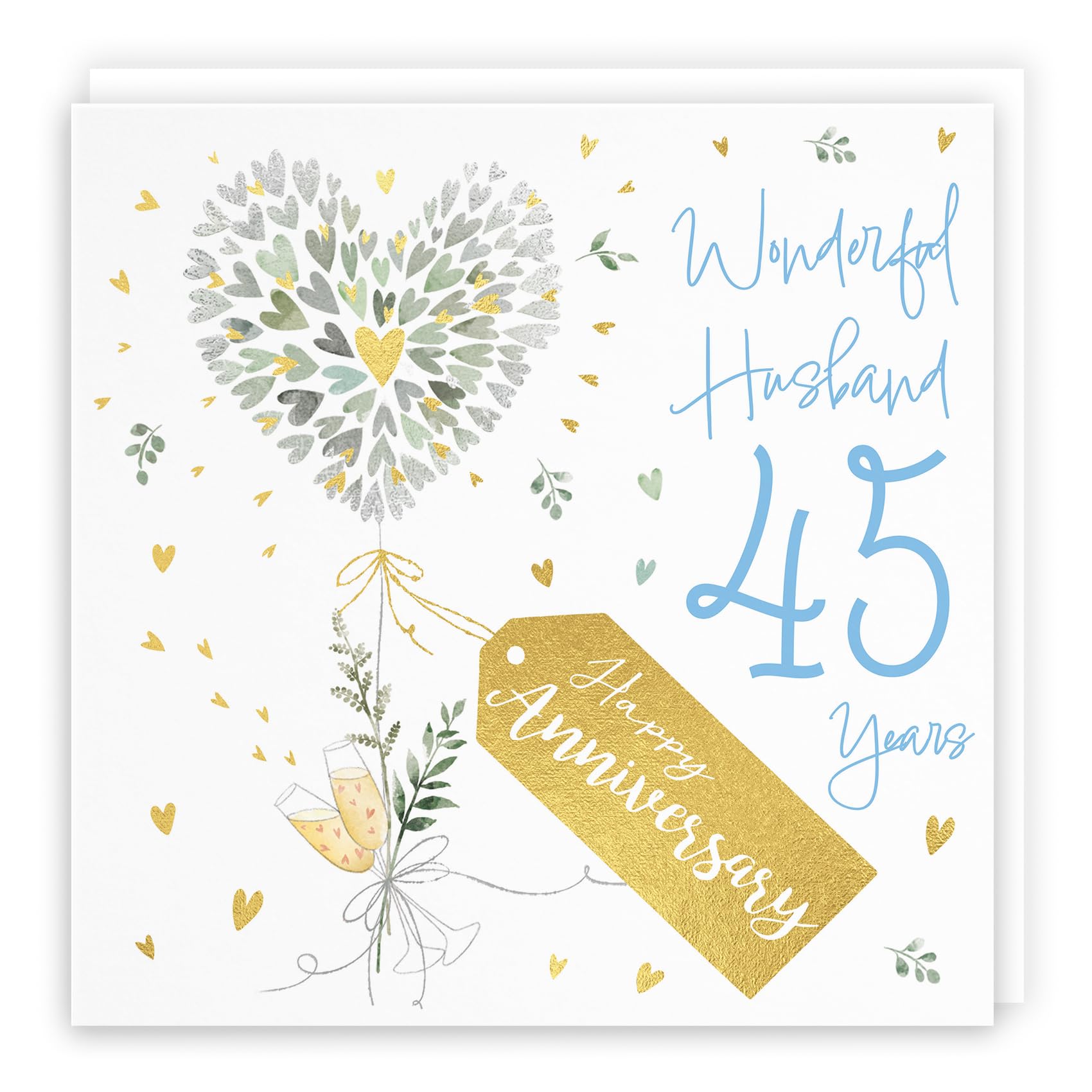 Hunts England - Husband 45th Anniversary Card - 45 Years Husband - Contemporary Hearts - Gold Foil - 45th Wedding Anniversary Card For Husband - Milo's Gallery