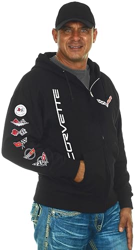 JH DESIGN GROUP Men's Chevy Corvette C7 Collage Zip-Up Hoodie - Black Cotton Blend Sweatshirt - View #3