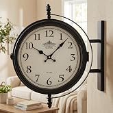Grand Central Station Double-Sided Wall Clock - Black Iron Frame, Cream Dial, Silent Quartz Movement, Vintage European Style, Ideal for Living Room, Outdoor,Bedroom, Office Decor 13.4*15*4.5 inch