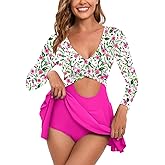 NESY Long Sleeve Swimsuits for Women Rash Guard V Neck One Piece Bathing Suit Swim Dress Woman Swimwear Swimdress UPF 50+