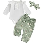 Kaipiclos Newborn Infant Girl Clothes Rib Knit Romper Ruffle Sleeve Daisy Print Pants Baby Clothes Girls 0 3 6 12 18 24 Month
