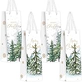 Whaline 16Pcs Christmas Paper Wine Bags Winter Wine Bottle Gift Bags Blue Watercolor Forest Xmas Tree Party Bag with Handle for Home Gifts Shopping Party Holiday Supplies