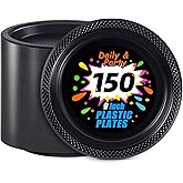 WELLIFE Black Plastic Plates 9 Inch -150 Count for Party, Plastic Disposable Dinner Plates for Halloween Picnic BBQ