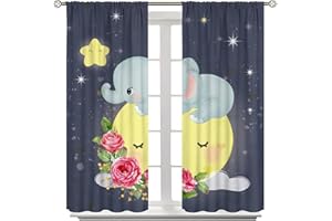 Мультяшный милый занавес с изображением слона, детский слон, спящий на Луне, затемненные шторы для спальни, оконные шторы Therma