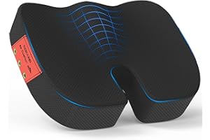 QUEENFAVOR Chair Seat Cushion Patented High Resilience Fiber Cushion Memory Foam Cushion for office Desk Chair Ergonomic Cushion for Pressure Relief Sciatica Tailbone Pain Relief for Gaming Work Car Seat (Black）