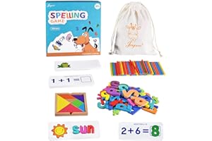 Joyooss Learning Flash Cards, Counting Sticks Cards Spelling Game for Toddler, Letters & Numbers Matching Toy, Educational Math Teaching Tools for Kids with Tangram & Storage Bag