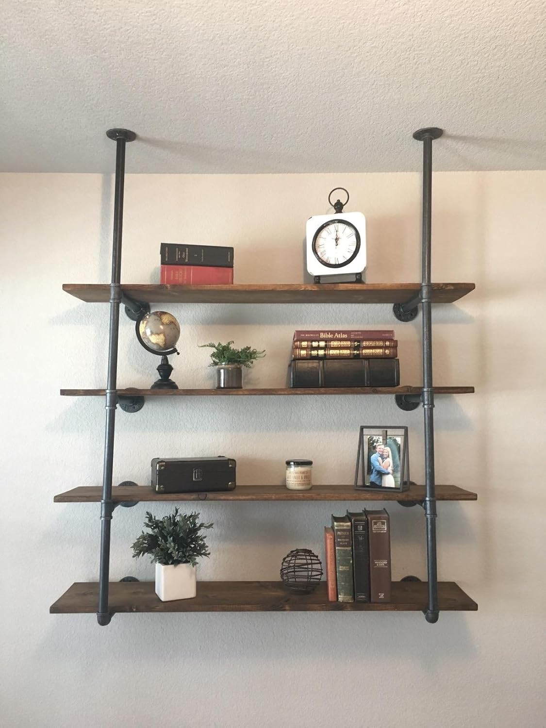 Industrial Retro Wall Mount Iron Pipe Shelf Hung Bracket Diy Storage Shelving Bookshelf (2 pcs): Kitchen & Dining