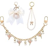 LuneClat 3Pcs Butterfly Bag Chain Charm Set - Cotton Bowkont & Pearl Bow Keychain, Replacement Bag Accessories for Handbag Purse Tote, Gift for Women