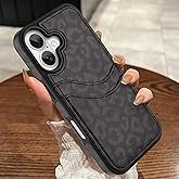 MOWIME Compatible with iPhone 16 Wallet Case with Card Holder (2 Cards), Cheetah Print Shockproof Soft TPU Protective Cover Women Girls, Leopard Case for iPhone 16 6.1 Inch, Black