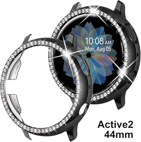 Amazon Com Goton Compatible Samsung Galaxy Watch Active 2 Case Bling 44mm Women Girl Crystal Diamond Watch Bezel Bumper Protector Shiny Watch Face Case Cover For Samsung Active2 44mm Black 44mm