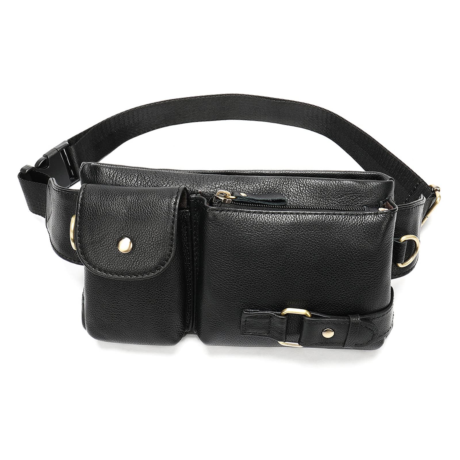FANDARE Retro Waist Fanny Pack Bumbags for Men Sling Bag Genuine Leather Chest Shoulder Crossbody Bag Cover Pack for Hiking Cycling Travelling Outdoor Sport Business College Shoulder BagBlack