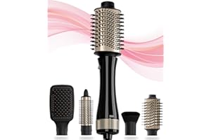 BAUTIA Blowout Brush Hair Dryer with Attachments, 5 in 1 Hair Dryer Hot Air Brush Styler, Blow Dryer Brush for Women All Hair Type, (Black/Gold)
