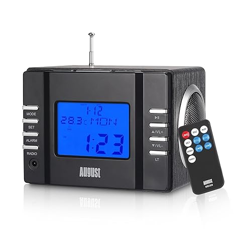 Radiowecker - August MB300 - Radio mit Akku - UKW, USB, SD/MMC, Line-In, Wecker, LCD Display (komplett schwarz)