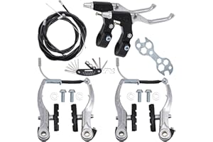 Stylemafia Complete V Bike Brake Set, Front and Rear Bike MTB Brake,Inner and Outer Callipers Cables Lever Kit with Calipers Levers Cables Multi-Tool Wrenches (Silver)