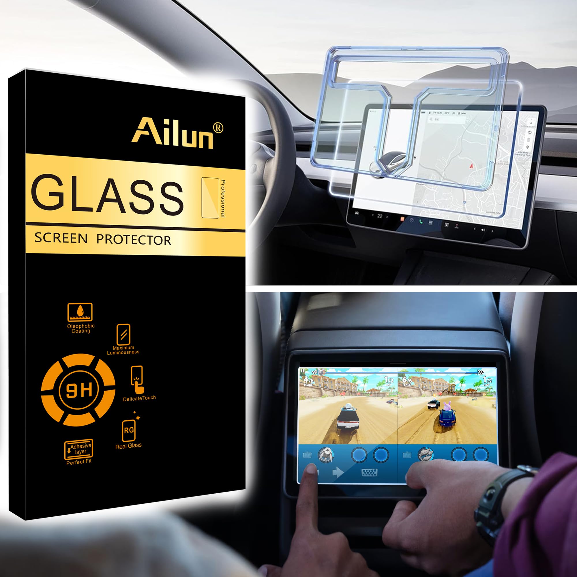 Photo 1 of Ailun Glass Screen Protector for Tesla Model Y Juniper 2025 / Model 3 2024 Highland Center Console Dashboard Touchscreen [15.4 Inch] with Auto Alignment Tool + Armrest Box Screen Protector [8 Inch]