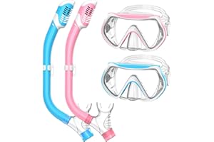 FORSHINE Snorkeling Gear for Kids, Kids Snorkel Set for Ages 6-14, Dry Top Snorkel, Mask Set Kid Swimming Goggles Diving Mask Combo Set Anti-Fog Panoramic View Scuba Packages