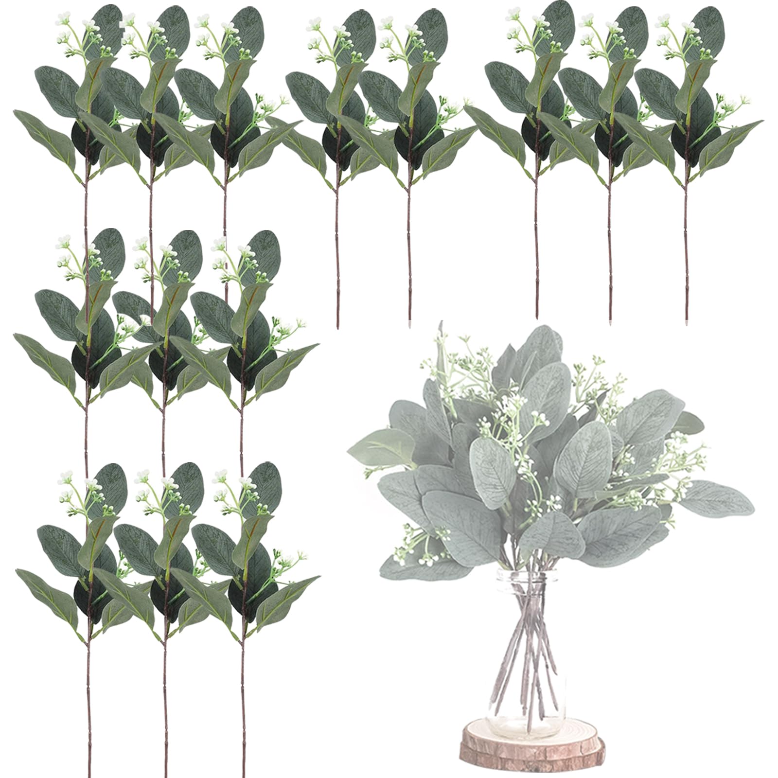 BSITSSS 14 PCS Artificial Eucalyptus Stems Leaves, 27cm Silver Dollar Eucalyptus Plant, Green, Natural/Realistic Style, Wedding, Bouquet, Home Decor, Garden, Party, Indoor Outdoor Decor