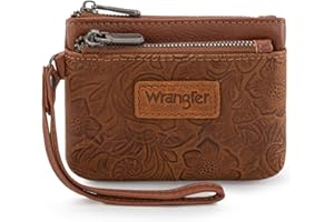 MONTANA WEST Wrangler Coin Purse for Women RFID-blocking Floral Embossed Change Pouch Wristlet Wallet Lightweight Portable Wallets Brown