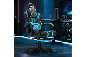 HOFFREE Gaming Chair Massage Big and Tall Video Game Chair for Adults 400lbs Computer Gaming Chair with Footrest for Heavy People Reclining Gaming Chairs Blue and Black