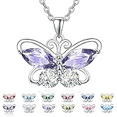 Dreamboat Butterfly Birthstone Pendant Necklace for Women 925 Sterling Silver Cubic Zirconia Jewelry Anniversary Birthday Gifts for Mom Wife Daughter Her