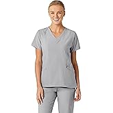 Wink W123 Scrubs for Women, Stylized V-Neck Scrub Top - Grey, 1X