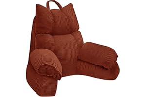 RRPAHWTV Back Pillow for Bed Sitting up,Reading Pillow with Shredded Memory Foam for Adult Backrest,Back Pillow with arms for Watching TV/Reading/Gaming/Resting in Bed or Floor（Tangerine Red，Standard）