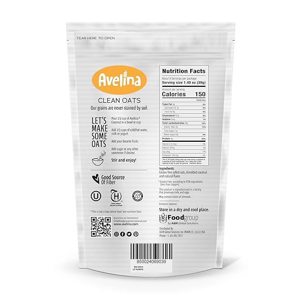 AVELINA COCONUT INSTANT OATS – WITH REAL SHREDDED COCONUT – 12.3 OZ (PACK OF 1)