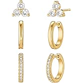 VACRONA 3 Pairs Gold Earrings Set for Women Trendy 14K Gold Plated Dainty Heart Star Dangle Hoops Earrings Small Studs Simple CZ Huggie Hoops Jewelry for Women Gifts