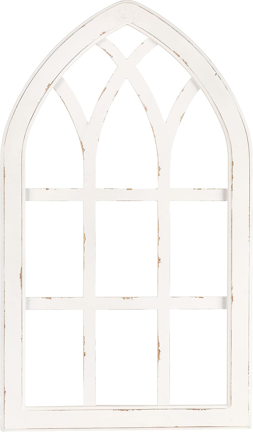 Cathedral Arch Wall Decor Window - Rustic Window Frame for Farmhouse, Vintage or Salvage Style - White Wood Window Frame with Arched Top - 16.25 inches wide, 27.75 inches tall