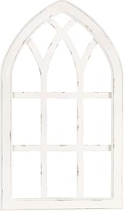 Cathedral Arch Wall Decor Window - Rustic Window Frame for Farmhouse, Vintage or Salvage Style - White Wood Window Frame with Arched Top - 16.25 inches wide, 27.75 inches tall