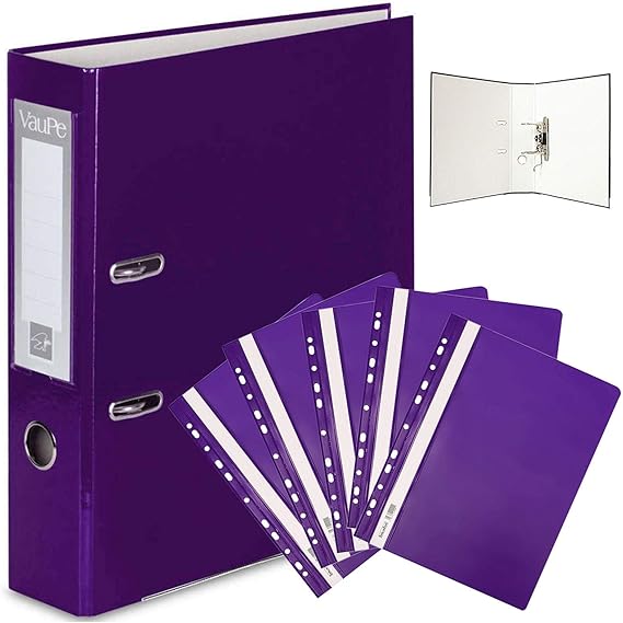 1 Purple A4 Lever Arch File Folder + 5 Purple Hard Perforated