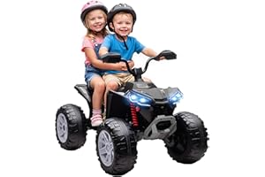 Qaba 24V Kids ATV, 2-Seater Ride On Car for Kids, Battery Powered Electric Quad with 4 Suspension Wheels, High/Low Speeds, Mu