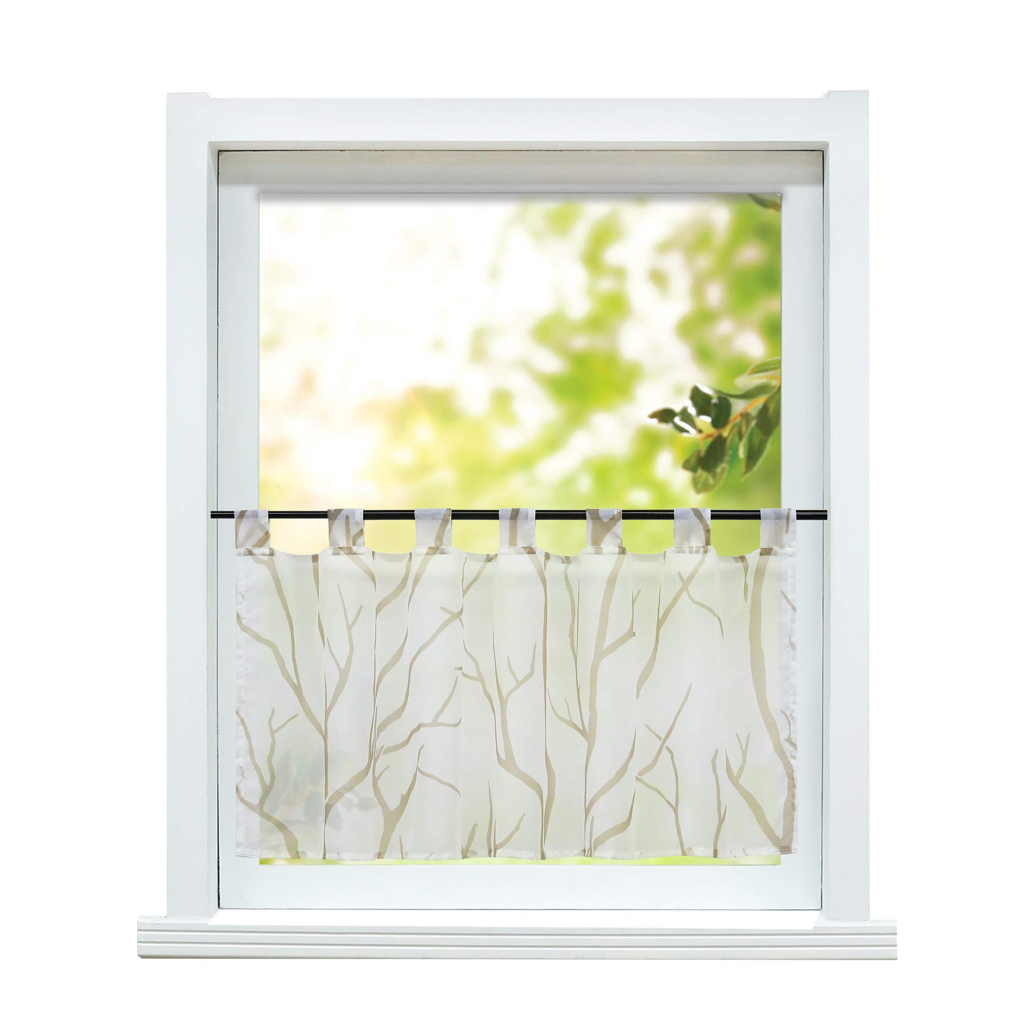 ESLIR Window Curtain Modern Bistro Kitchen Curtains Transparent Curtains with Loops Short Curtain Voile 1 Piece, Polyester, White sand, HxB 45x90cm