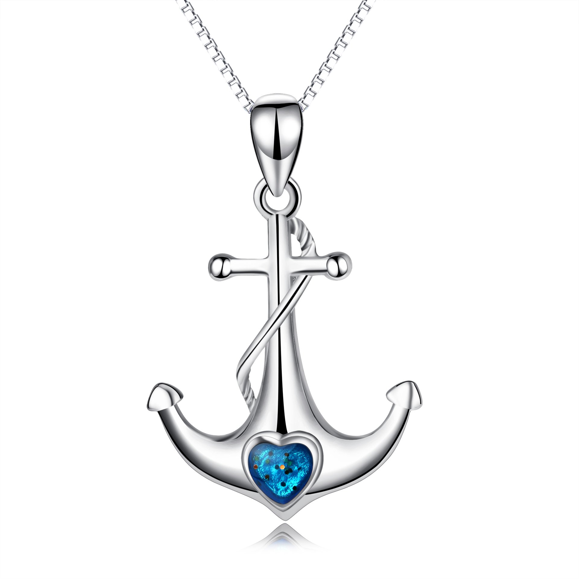 VONALA 925 Sterling Silver Ship Anchor Necklace Rudder Nautical Pendant for Women Girls