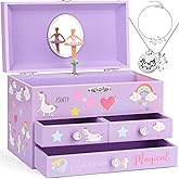 efubaby Musical Jewelry Box for Girls 3 Layer Music Box with Drawers Spinning Ballerina Unicorn Design Included Unicorn Jewelry Set Kids Birthday Christmas Gifts for Girls, Purple