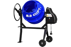 BSMTEK Cement Mixer 5.3 Cu.Ft. Portable Electric Poly Drum Concrete Mixer, 750W 1HP Heavy Duty Power Cement Mixing Machine for Mortar, Stucco and Fodder
