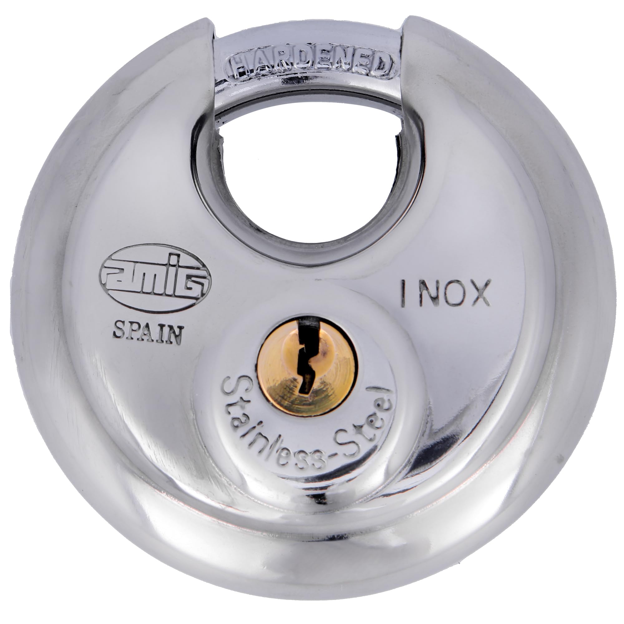 Amig - Model 350 Disc Padlock | Stainless Steel Anti-Rust | Waterproof & Outdoor Resistant | Includes 2 Keys | Suitable for Gates & Locks, Steel, 70 mm, Treated Stainless Steel