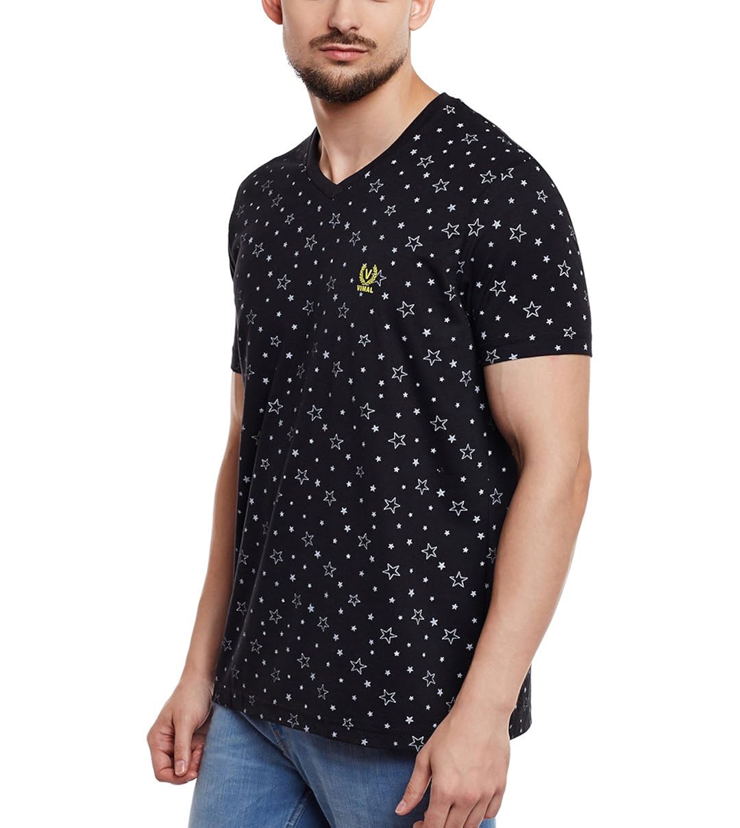 vimal men's printed v neck cotton t-shirt