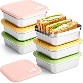 Honeydak 6 Pcs Stainless Steel Sandwich Containers Bulk Reusable Lunch Bento Box Food Storage with Leak Proof Lid for Fruit Salad Snacks, Office Workers Travel Picnic Party