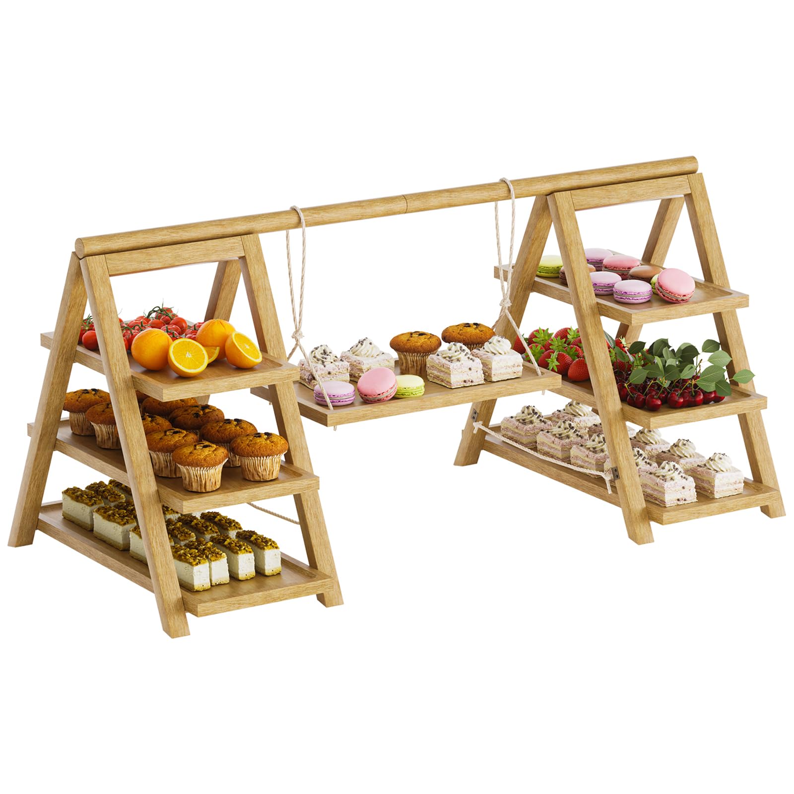 Photo 1 of 3 Tier Wooden Cupcake Stand - Wood Cake Dessert Table Display Set with Swing, Rustic Party Food Cookie Snack Display with Serving Tiered Tray Ladder Stands for Birthday Wedding Baby Shower