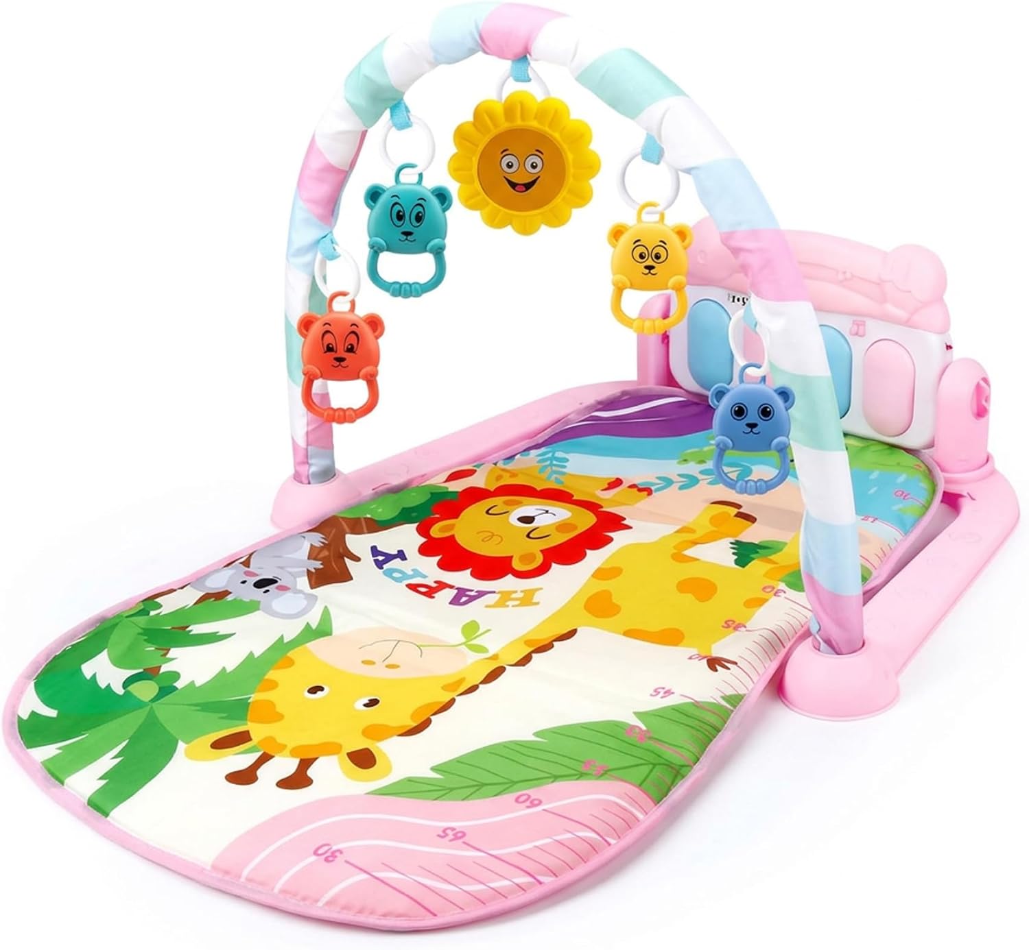 Baby Gym Play Mat, Baby Activity Center with Kick Piano & Detachable Toys, Play Mat for Infants 0-36 Months with Animal Patterns Gym
