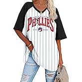 Baseball Shirt Women Striped Baseball Mom Shirts Jersey V Neck Game Day Tshirt Baseball Team Tee Tops Fans Gifts