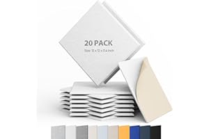 Berlai 20 Pack Acoustic Panels Self Adhesive Sound Proof Foam Panels, 12x12x0.4" High Density Sound Absorbing Panels, Square Acoustic Tiles for Recording Studio Home Theater Office Room(Snow White)