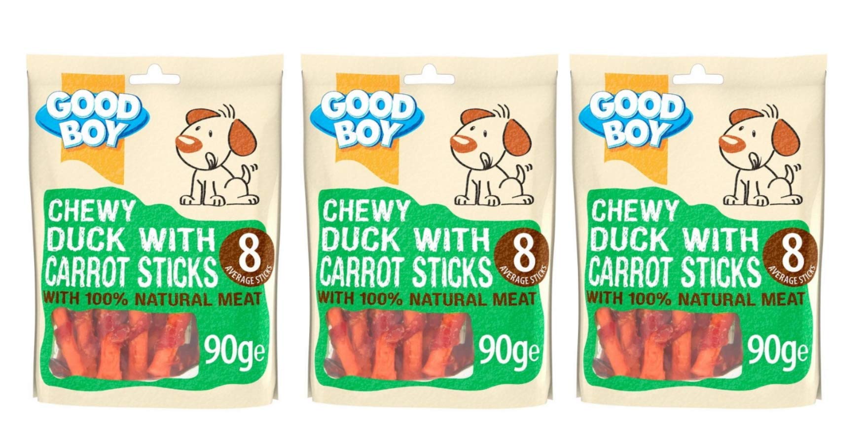 GoodBoy 3 X 90G CHEWY DUCK WITH CARROT STICKS NATURAL DOG TREAT CHEWS