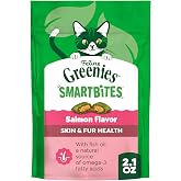 Greenies Feline Smartbites Skin &amp; Fur Health Cat Treats, Salmon, 2.1 oz | Fish oil &amp; flaxseed, omega-3 fatty acids, no artificial flavors or preservatives, under 2 calories per treat, crunchy &amp; soft