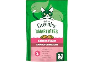 Feline Greenies Smartbites Healthy Skin and Fur Treats for Cats Salmon Flavor 2.1 Oz.