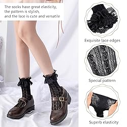 MKYSZLT Women Black Lace Socks Ruffle Frilly Dress