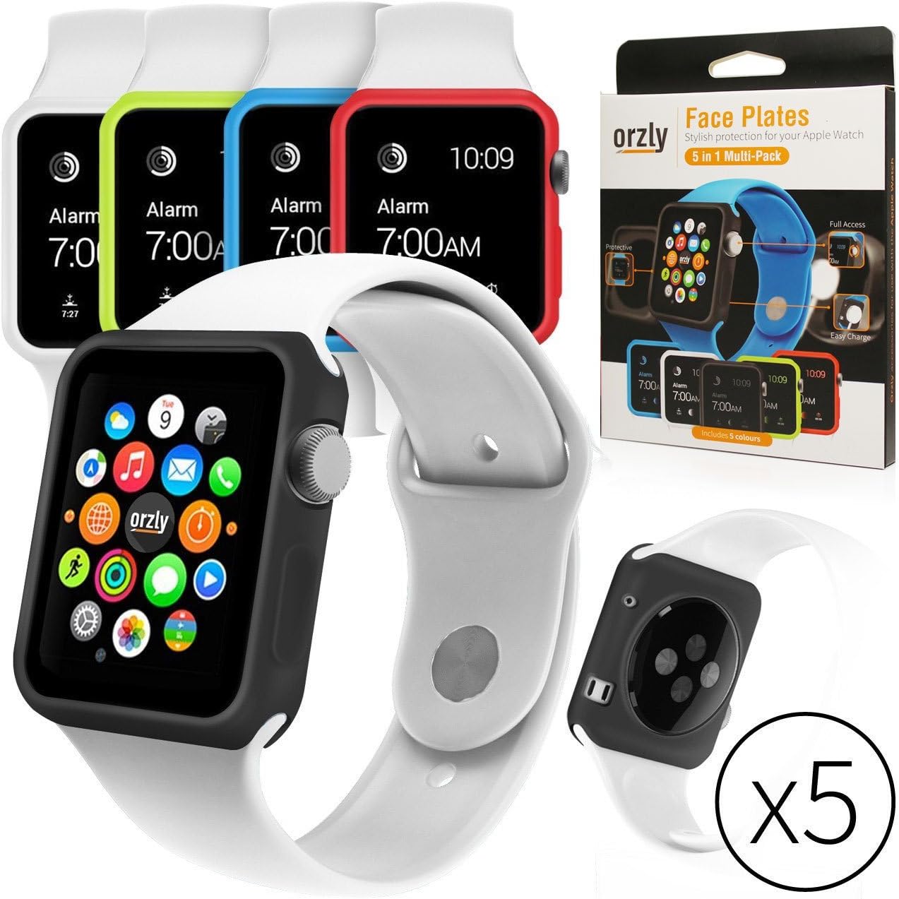 Orzly 5-in-1 FunColor Interchangeable Silicon Gel Covers Face Plates for APPLE WATCH (42 mm) -Pack of 5